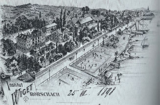 Das Institut Wiget in Rorschach an bester Lage mit den Sportanlagen direkt am See.